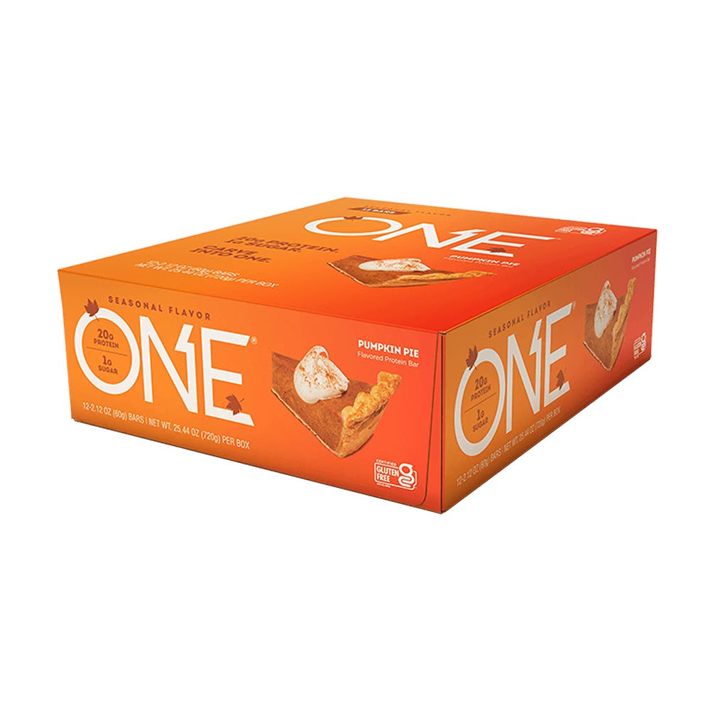 ONE BARS Pumpkin Pie Flavored Protein Bars, 2.12 oz, 12 count box - Right Side of Package
