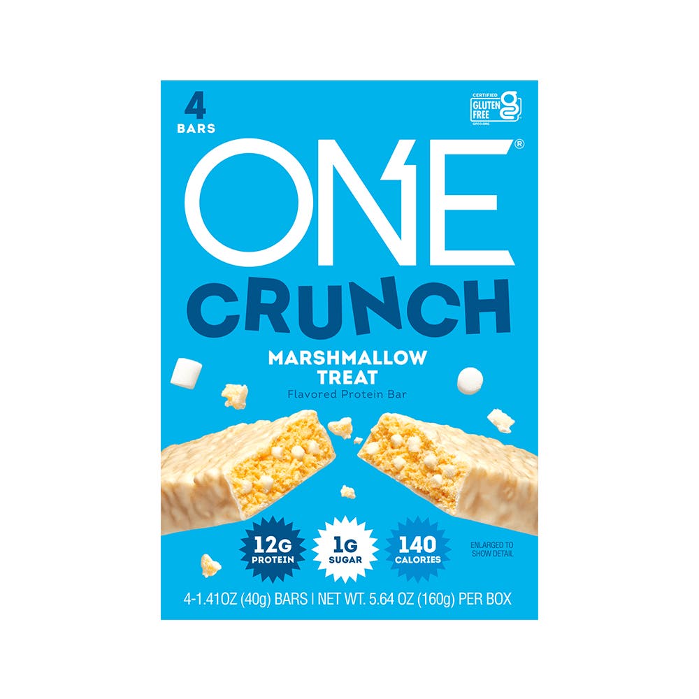 ONE CRUNCH Marshmallow Treat Flavored Protein Bars, 1.41 oz, 4 count box - Front of Package